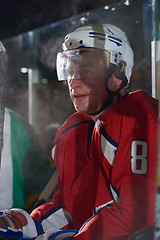 Image showing ice hockey players on bench