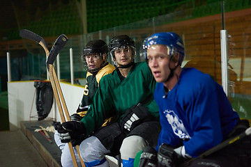 Image showing ice hockey players on bench