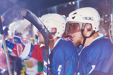 Image showing ice hockey players on bench