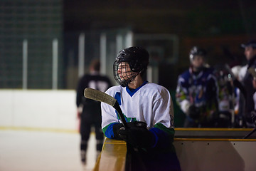 Image showing ice hockey players on bench