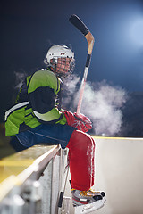 Image showing ice hockey players on bench