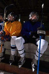 Image showing ice hockey players on bench