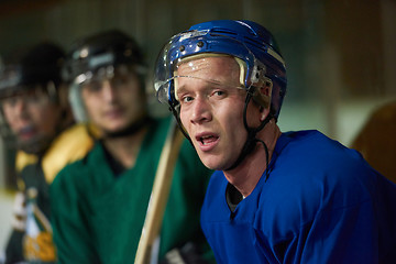 Image showing ice hockey players on bench