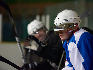Image showing ice hockey players on bench