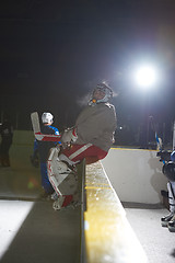 Image showing ice hockey players on bench