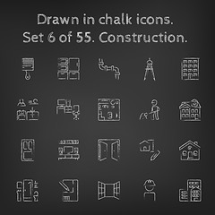 Image showing Construction icon set drawn in chalk.