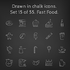 Image showing Fast food icon set drawn in chalk.