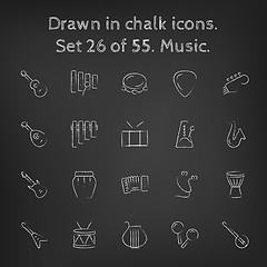 Image showing Music icon set drawn in chalk.