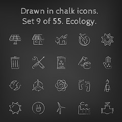 Image showing Ecology icon set drawn in chalk.