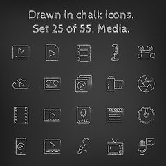 Image showing Media icon set drawn in chalk.