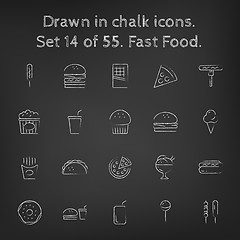 Image showing Fast food icon set drawn in chalk.