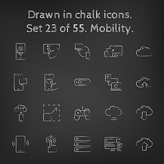 Image showing Mobility icon set drawn in chalk.