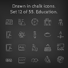 Image showing Education icon set drawn in chalk.