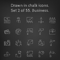 Image showing Business icon set drawn in chalk.