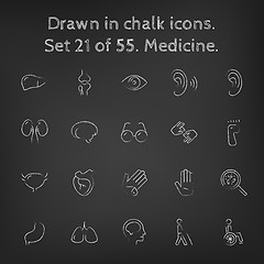 Image showing Medicine icon set drawn in chalk.