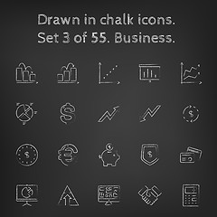 Image showing Business icon set drawn in chalk.