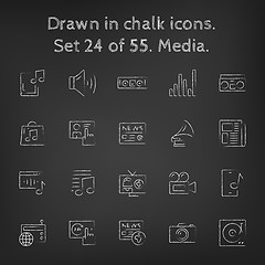 Image showing Media icon set drawn in chalk.