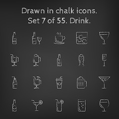 Image showing Drink icon set drawn in chalk.