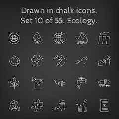 Image showing Ecology icon set drawn in chalk.