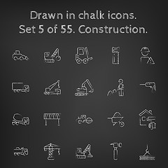 Image showing Construction icon set drawn in chalk.