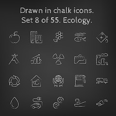 Image showing Ecology icon set drawn in chalk.