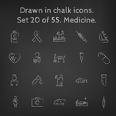 Image showing Medicine icon set drawn in chalk.