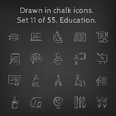 Image showing Education icon set drawn in chalk.