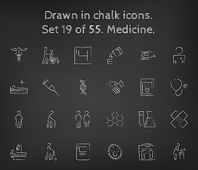 Image showing Medicine icon set drawn in chalk.