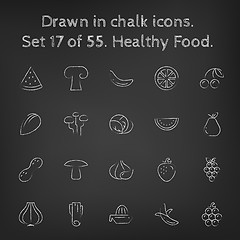 Image showing Healthy food icon set drawn in chalk.