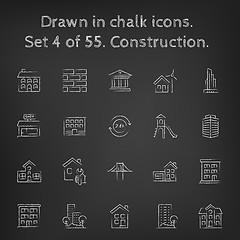 Image showing Construction icon set drawn in chalk.