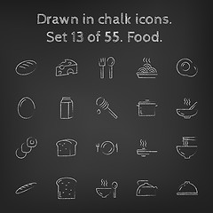 Image showing Food icon set drawn in chalk.