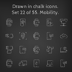 Image showing Mobility icon set drawn in chalk.