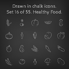 Image showing Healthy food icon set drawn in chalk.