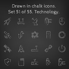 Image showing Technology icon set drawn in chalk.