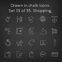Image showing Shopping icon set drawn in chalk.
