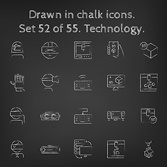 Image showing Technology icon set drawn in chalk.
