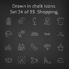 Image showing Shopping icon set drawn in chalk.