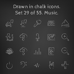 Image showing Music icon set drawn in chalk.