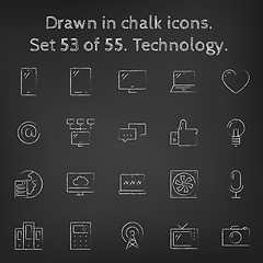 Image showing Technology icon set drawn in chalk.