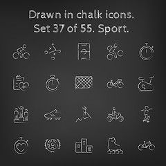 Image showing Sport icon set drawn in chalk.