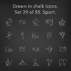 Image showing Sport icon set drawn in chalk.