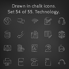 Image showing Technology icon set drawn in chalk.