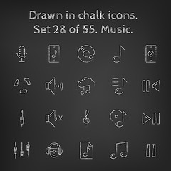 Image showing Music icon set drawn in chalk.