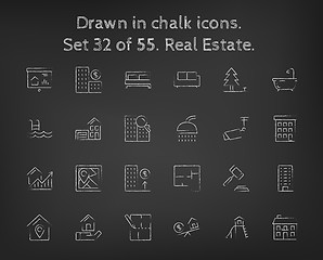 Image showing Real estate icon set drawn in chalk.