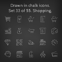 Image showing Shopping icon set drawn in chalk.