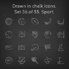 Image showing Sport icon set drawn in chalk.