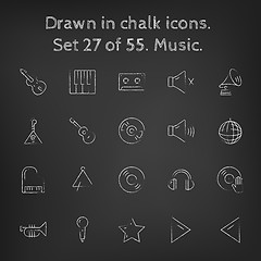 Image showing Music icon set drawn in chalk.