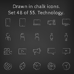 Image showing Technology icon set drawn in chalk.