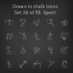 Image showing Sport icon set drawn in chalk.
