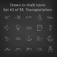 Image showing Transpotration icon set drawn in chalk.